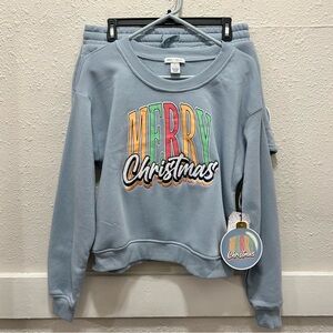 Better Together Blue "Merry Christmas" Sweatshirt and Shorts Lounge Set NWT L
